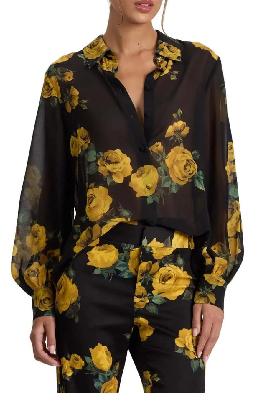 Alice + Olivia Candace Rosehips Chiffon Blouse Medium